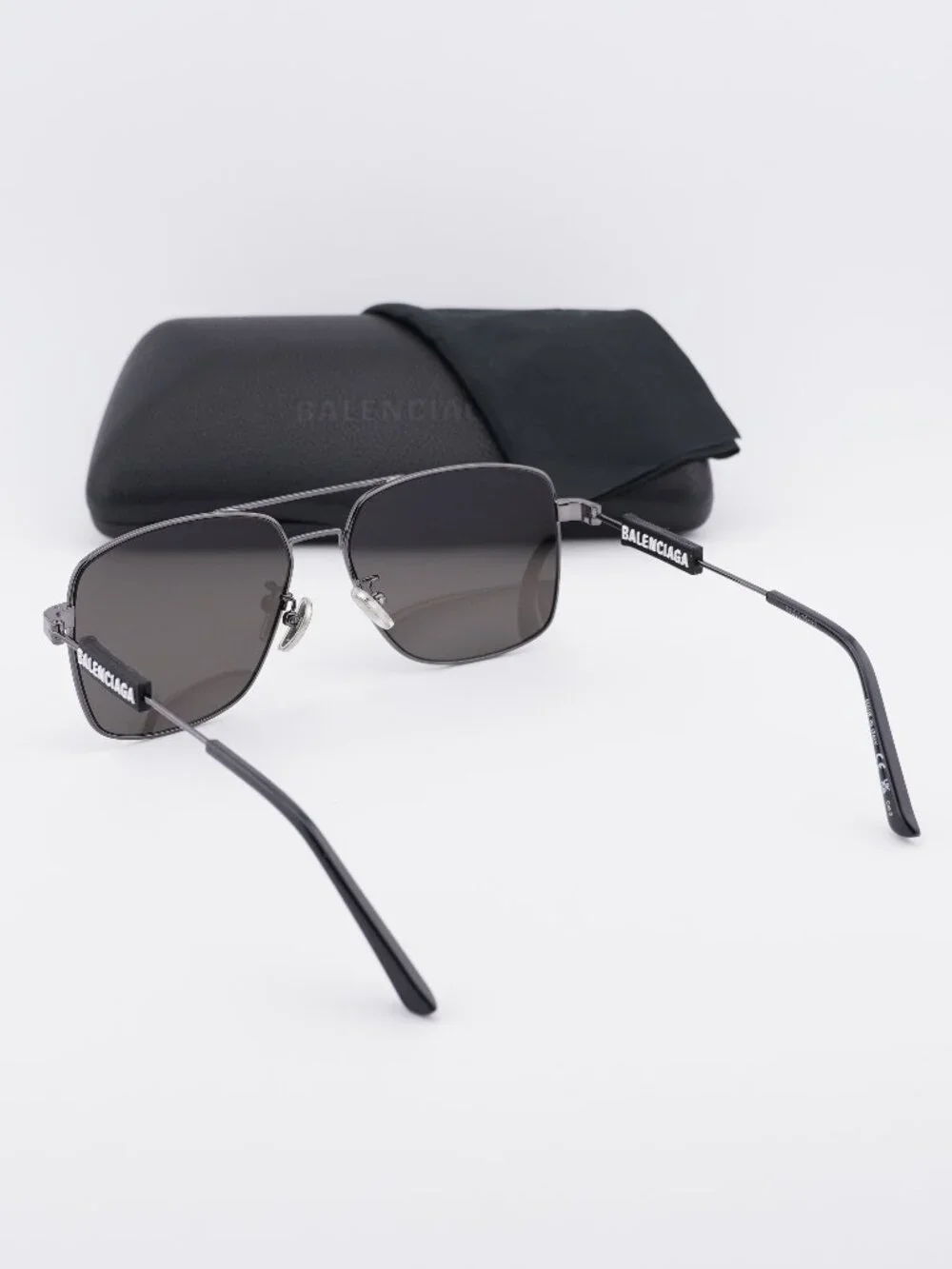 Balenciaga BB0116SA 001 Square Sunglasses - Dark Ruthenium / Black